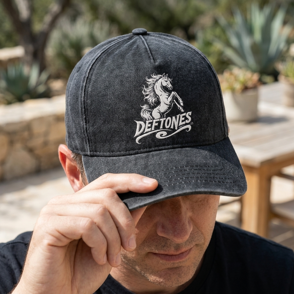 DEF White Pony Logo Embroidered Premium Denim Cap