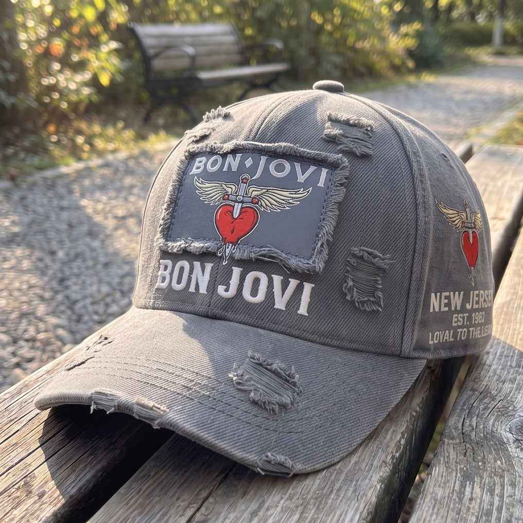 BJO Winged Heart Distressed Premium Denim Cap QH