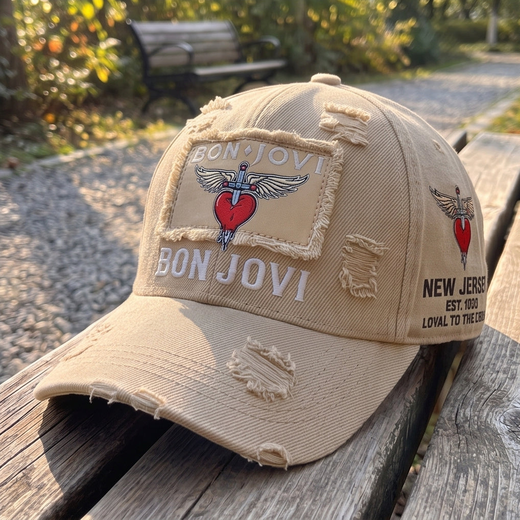 BJO Winged Heart Distressed Premium Denim Cap QH