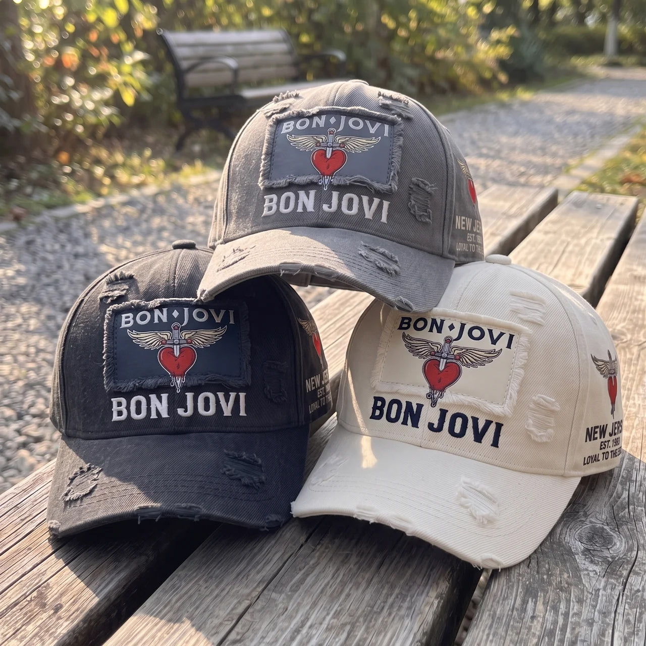 BJO Winged Heart Distressed Premium Denim Cap QH