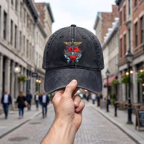BJO Winged Heart Distressed Denim Cap