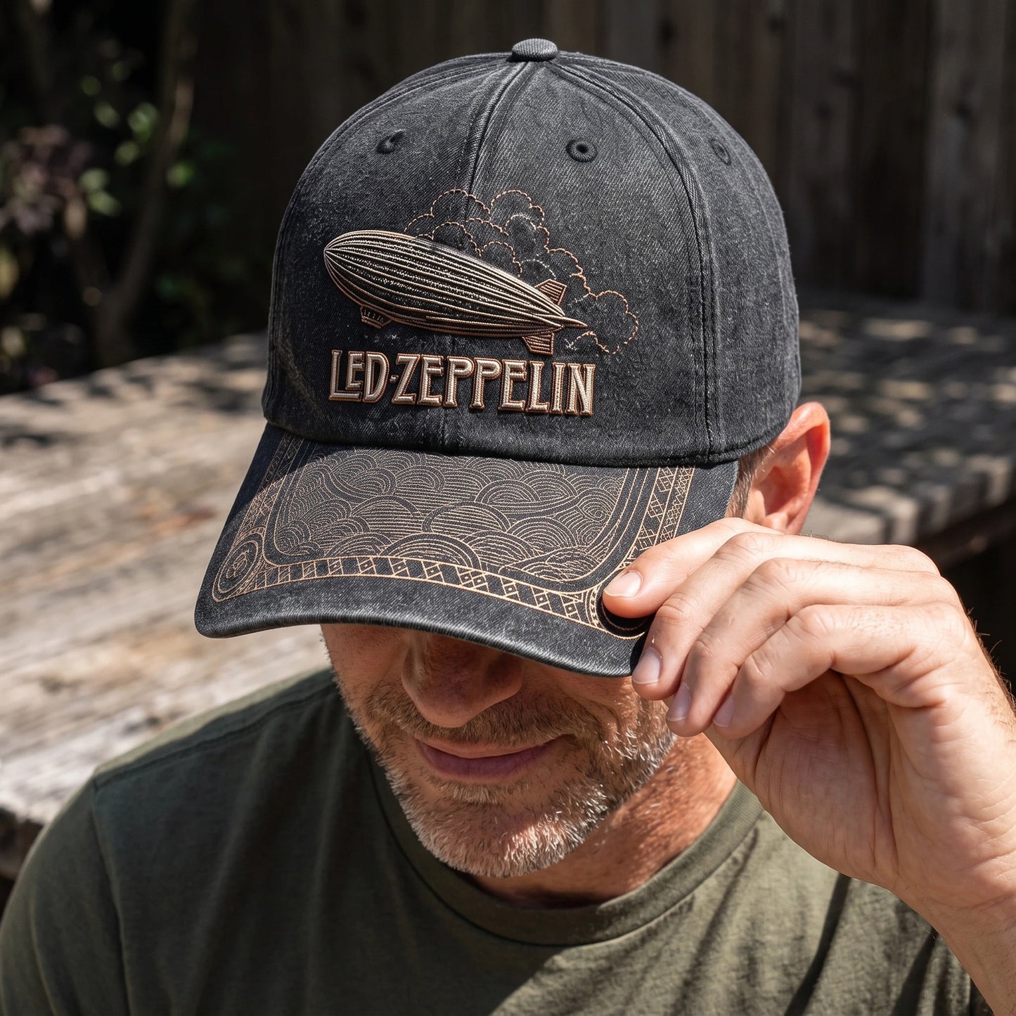 LZE Zeppelin Airship Distressed Denim Cap