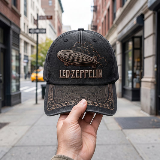 LZE Zeppelin Airship Distressed Denim Cap