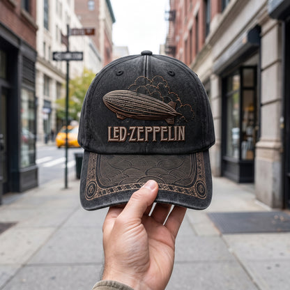 LZE Zeppelin Airship Distressed Denim Cap