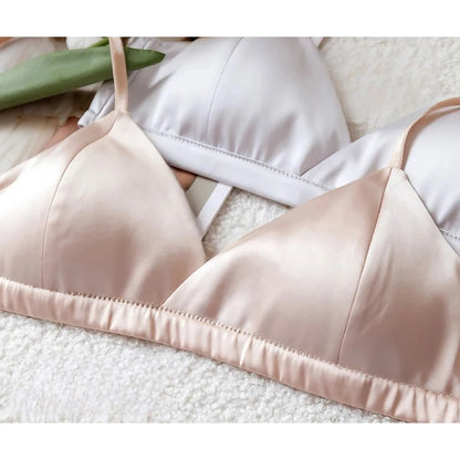 Women's Silk Satin Bralette Wireless Bra Removable Padded Wire Free Lightly Lined Everyday