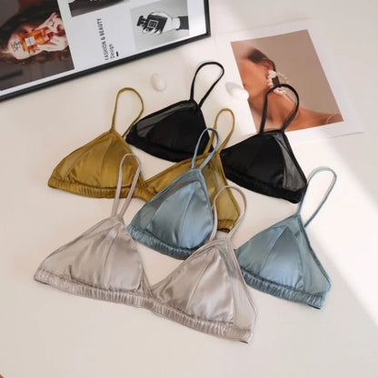 Winsleter, 93% Silk 7% Spandex Bra Satin Briefs, Women Wireless Triangle Cup Bralette Underwear, Healthy 2026 Spring A62938JF