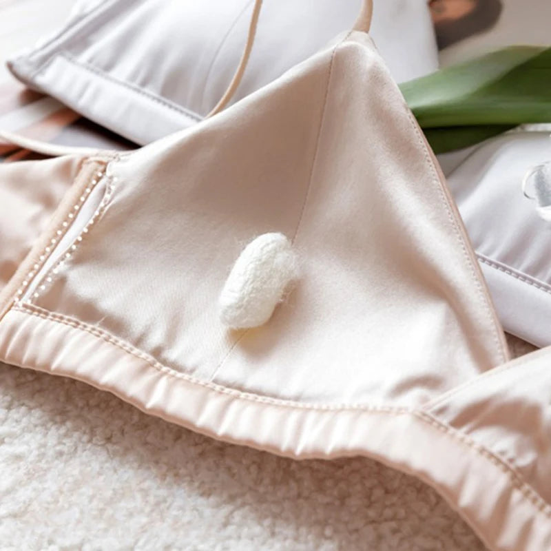 Women's Silk Satin Bralette Wireless Bra Removable Padded Wire Free Lightly Lined Everyday