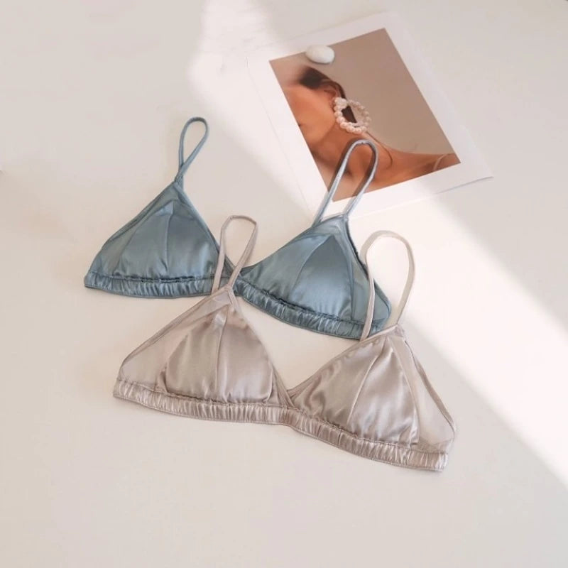 Winsleter, 93% Silk 7% Spandex Bra Satin Briefs, Women Wireless Triangle Cup Bralette Underwear, Healthy 2026 Spring A62938JF