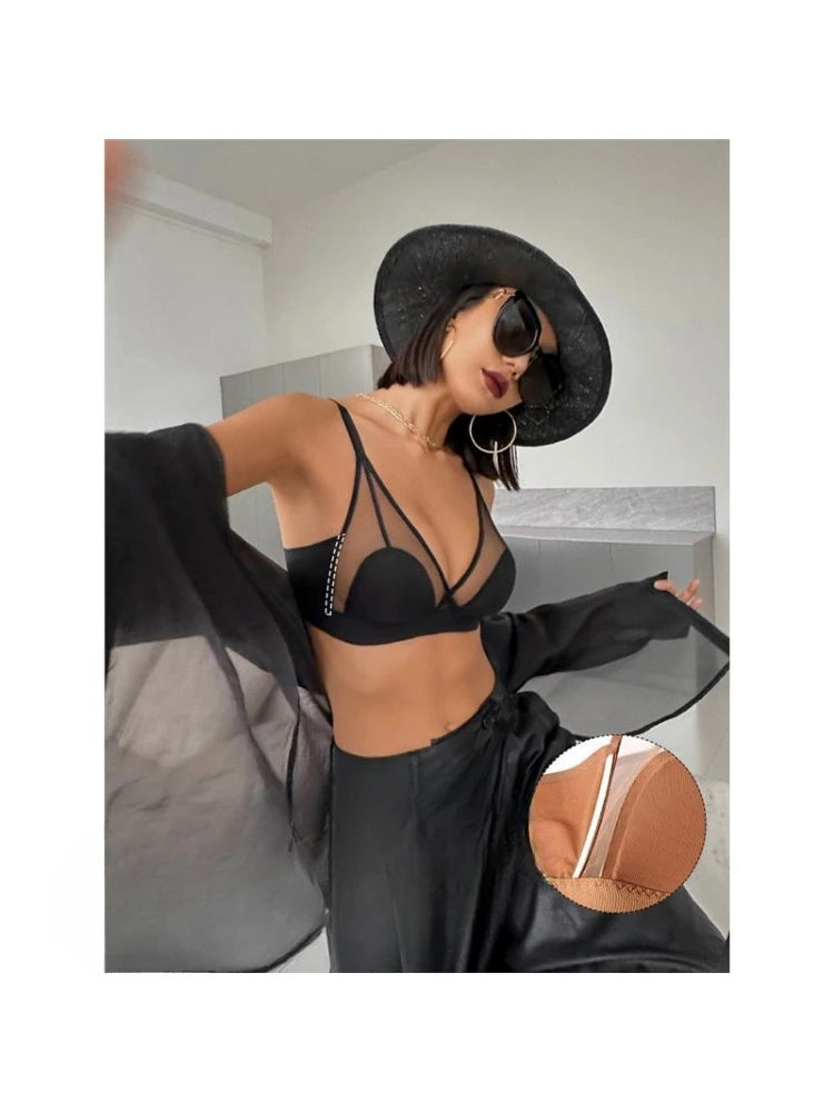 YUQI Summer Lace Rabbit Ear Bra  - Sexy French Bralette for Small Chest, Wire-Free Thin Comfortable Women's Underwear