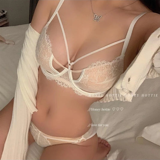 French Sheer Push Up Bra for Large Bust, Sexy See Through Lace Lingerie Set Slimming Minimizer Bra with Support & Comfort MOYISU