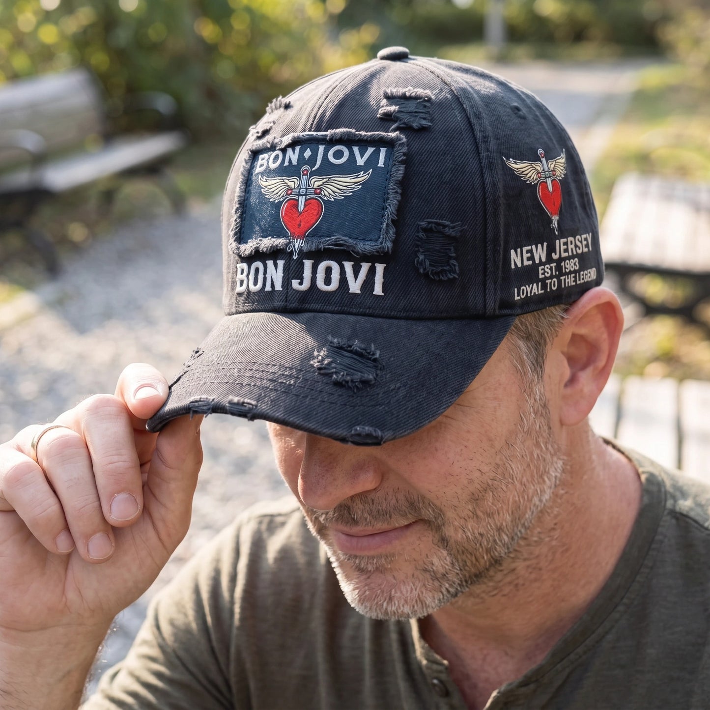 BJO Winged Heart Distressed Premium Denim Cap QH