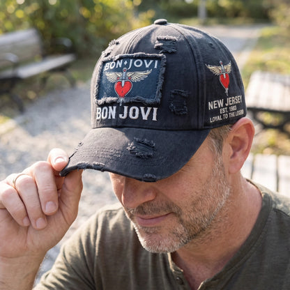 BJO Winged Heart Distressed Premium Denim Cap QH