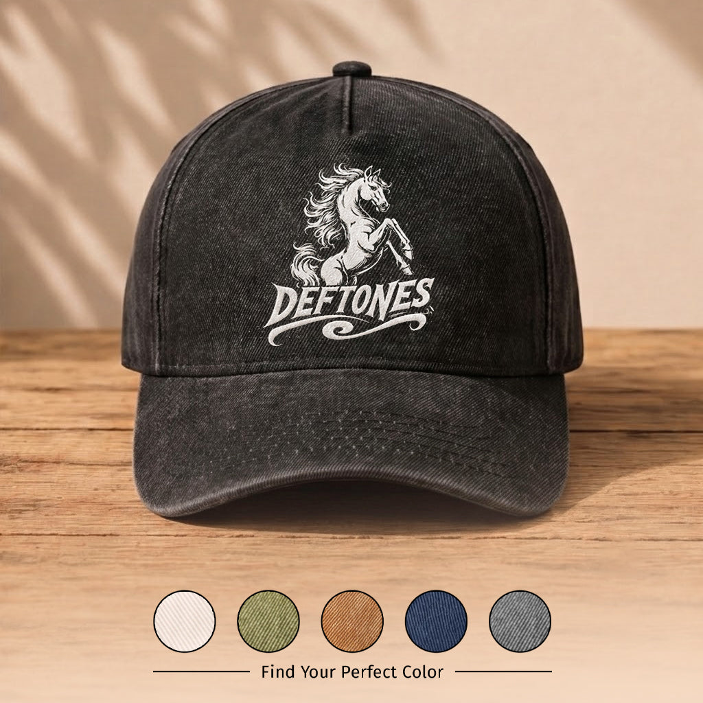 DEF White Pony Logo Embroidered Premium Denim Cap