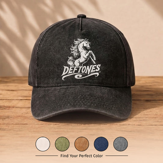 DEF White Pony Logo Embroidered Premium Denim Cap