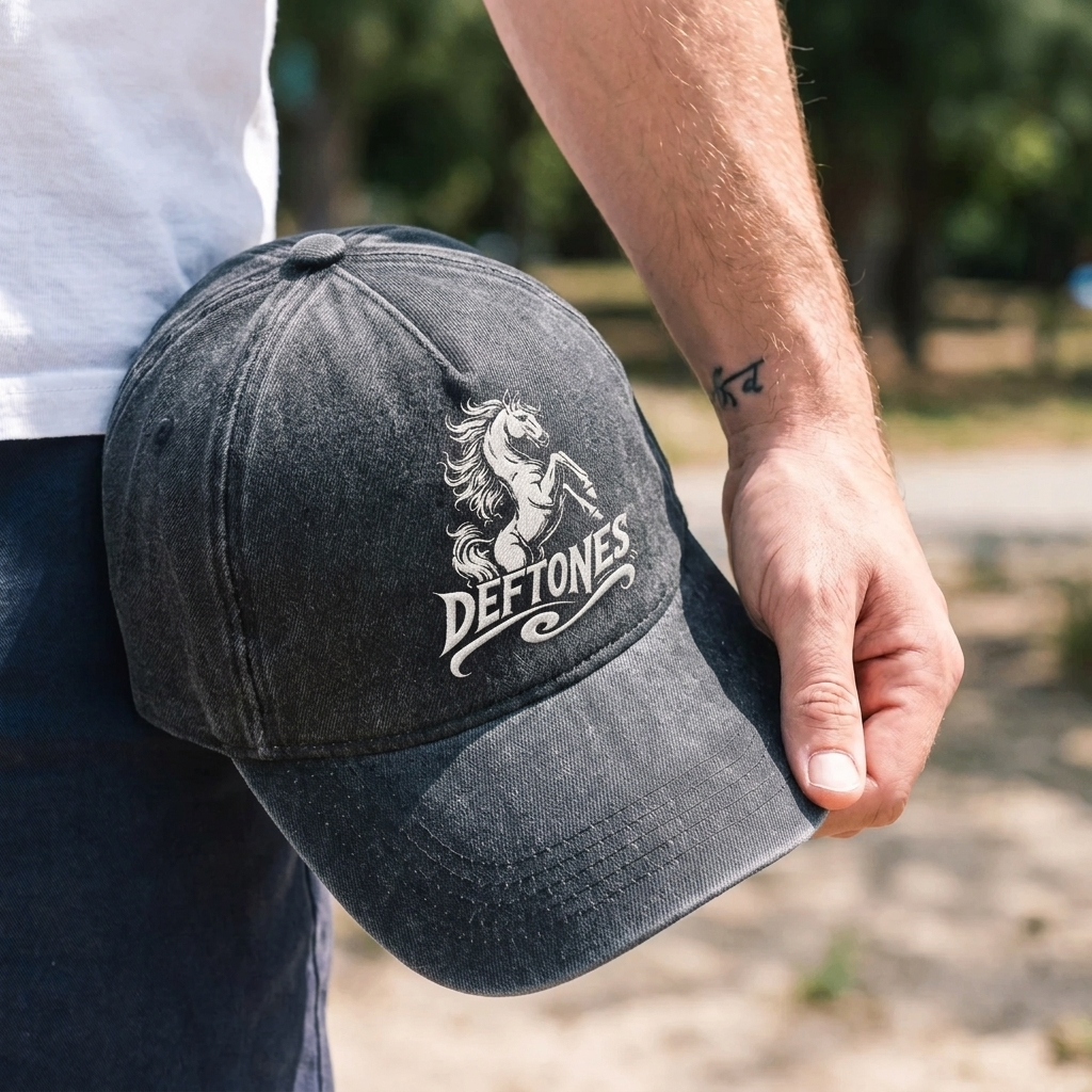 DEF White Pony Logo Embroidered Premium Denim Cap
