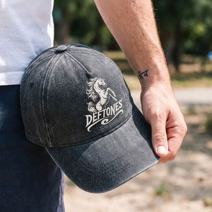 DEF White Pony Logo Embroidered Premium Denim Cap
