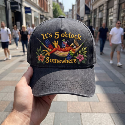 JBU It's 5 O'Clock Somewhere Parrot Distressed Denim Cap