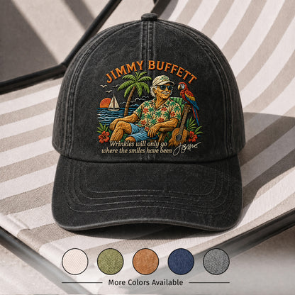 JBU Tropical Portrait & Smile Quote Distressed Denim Cap